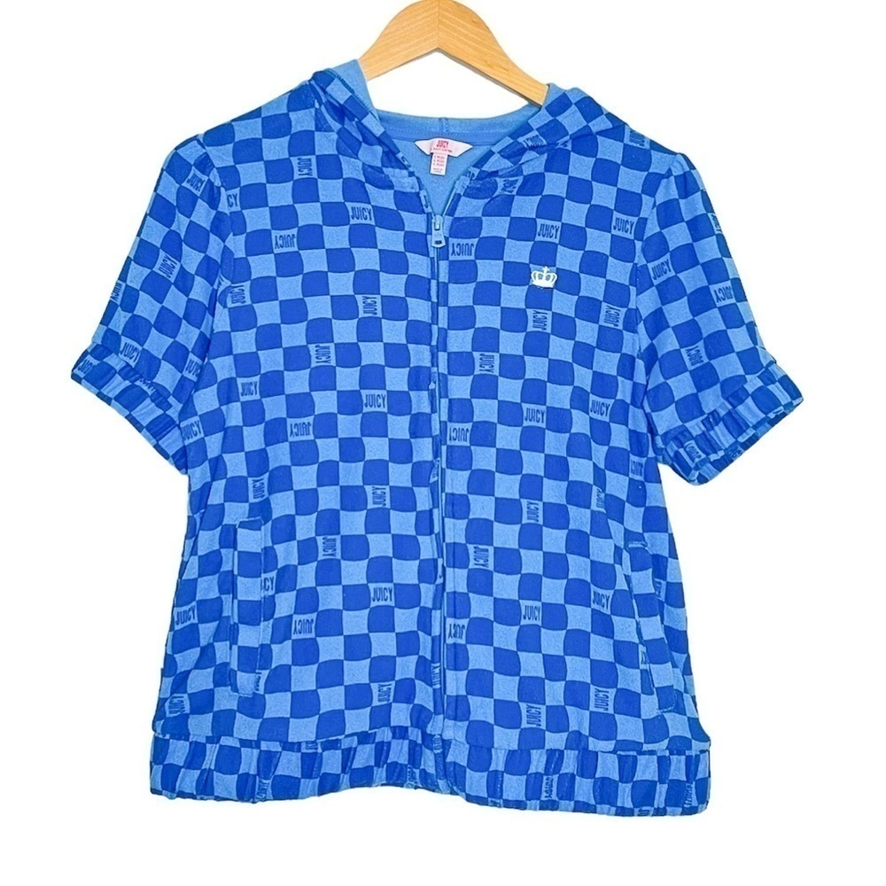 Juicy Couture Y2K Terrycloth Checkered Short Sleeve Zip Up Top